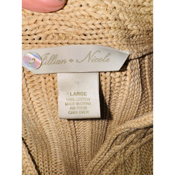 VTG Jillian Nicole Tan Chunky Cable Knit Fisherman Sweater L Cotton Sustainable - Picture 4 of 8